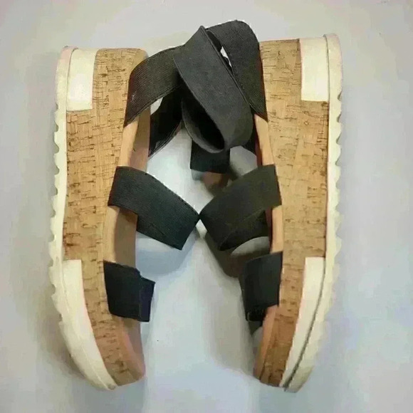 Steven Madden Beladonna Women's Black Strappy Sandals Stretch Cork Platform 8M - Picture 7 of 9